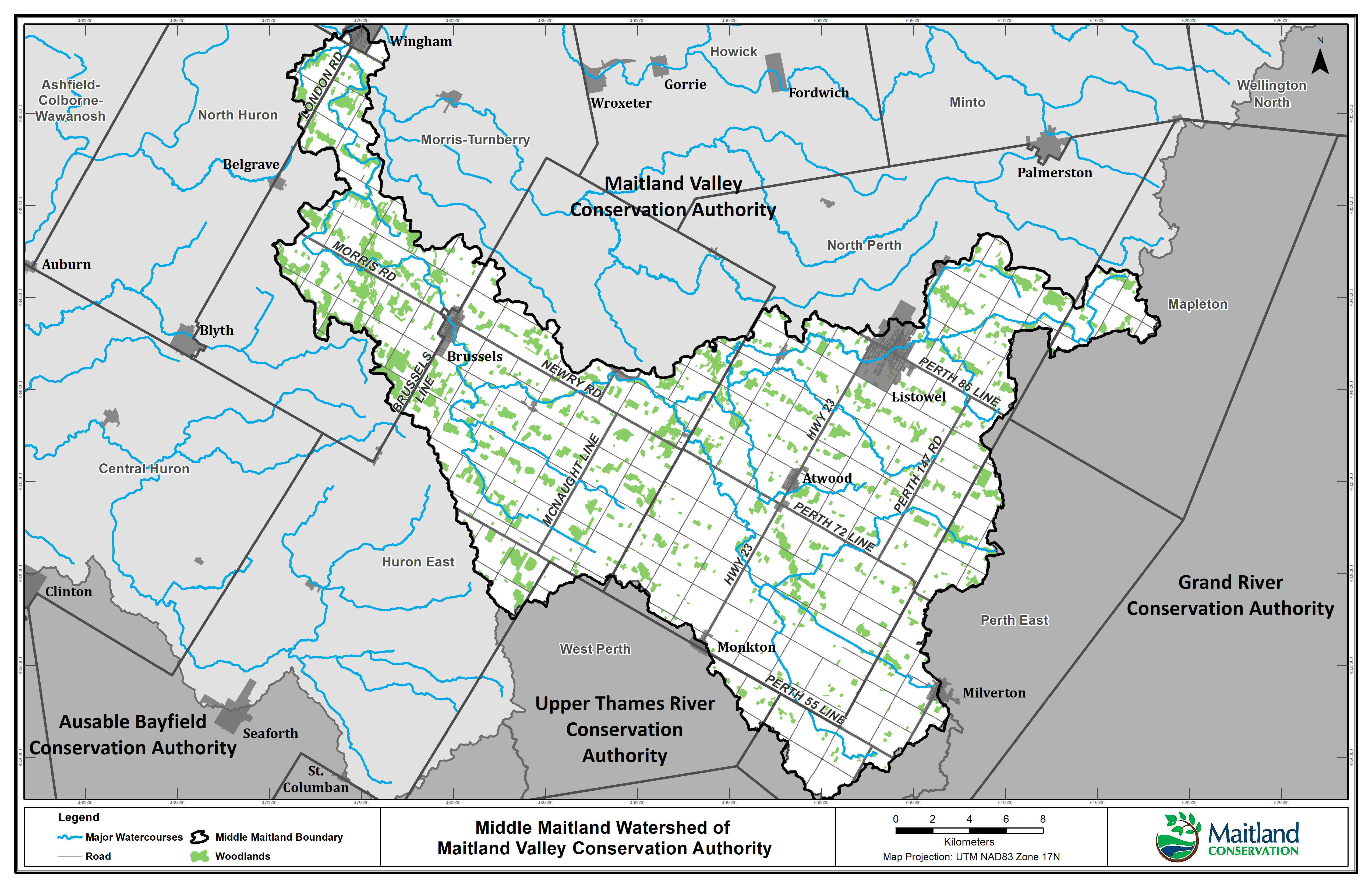 A map of the Maitland Valley Conservation Authority Sub Watersheds